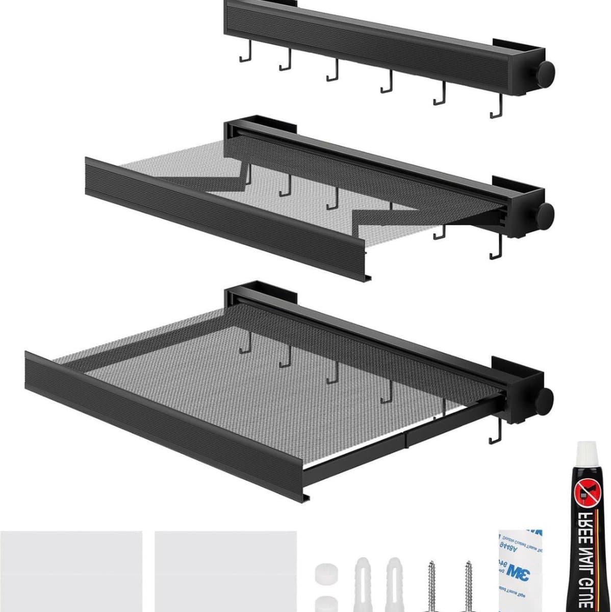 Droogrek voor aan de muur inklapbaar van aluminium - 45 cm - ruimtebesparend - met haken voor het drogen van sokken, ondergoed en broeken - zwart — afbeelding 1