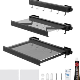 Droogrek voor aan de muur inklapbaar van aluminium - 45 cm - ruimtebesparend - met haken voor het drogen van sokken, ondergoed en broeken - zwart — thumbnail 1
