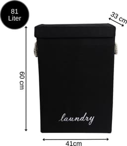 Janse® Wasmand zwart met wit - Stevige opvouwbare wasmand met deksel - 81 Liter - Met handvatten - Laundry basket - Badkamer organizer - Opbergbak - Ruime wassorteerder — thumbnail 2