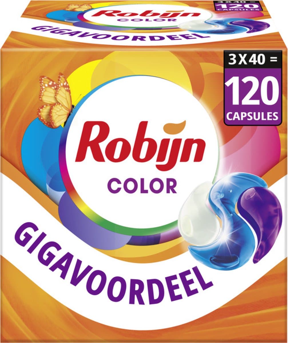 Robijn Wasmiddel - 3-in-1 Wascapsules - Color - 3 x 40 stuks - 120 Wasbeurten - Voordeelverpakking — afbeelding 1