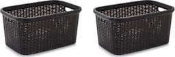 Plasticforte rotan wasmand - 35 liter - bruin - kunststof - badkamer - 53 x 36 x 26 cm — thumbnail 2