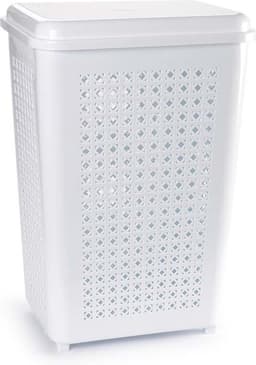 Wasmand met deksel - 2x stuks - 50 liter - wit - kunststof - 41 x 31 x 61 cm - grote wasmanden — thumbnail 5