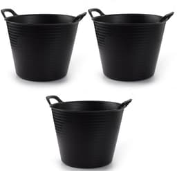Plasticforte flexibele emmer/kuip - 3x - zwart - kunststof - rond - 25 liter - 42 x 38 x 33 cm - wasmanden - tuinafval - speelgoed — thumbnail 1