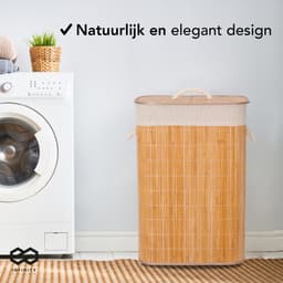 Infinity Goods Bamboe Wasmand met Deksel - Wassorteerder - Wasbare katoenen waszak - Handvatten - 72 Liter - Natuurlijk Bruin — thumbnail 5