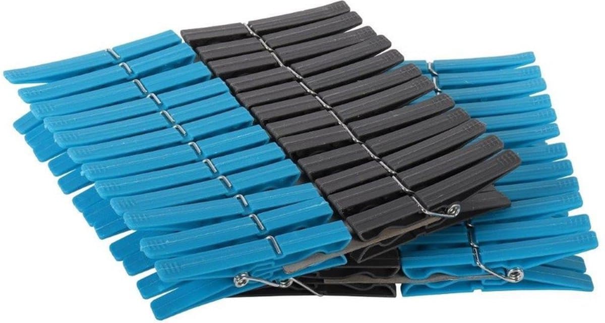 Wasknijpers - 48x stuks - kunststof - blauw/grijs - knijpers - was ophangen — afbeelding 1