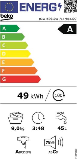 Beko B3WT59610W - IronFast - RecycledTub™ - Wasmachine - 10% zuiniger dan energielabel A — thumbnail 2