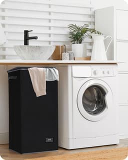 Wasmand Zwart met deksel en afneembare tas - 100L grote en hoge wasmand inklapbaar met handvat voor kleding en speelgoed opslag - vuile kledingmand voor slaapkamer, badkamer, slaapzaal — thumbnail 1