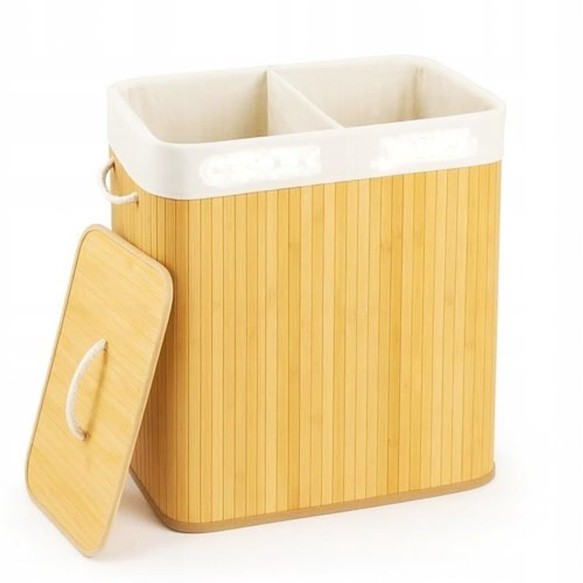 Bamboe Wasmand 80 Liter met Deksel – Dubbele Wasbox voor Donkere en Lichte Was — afbeelding 1