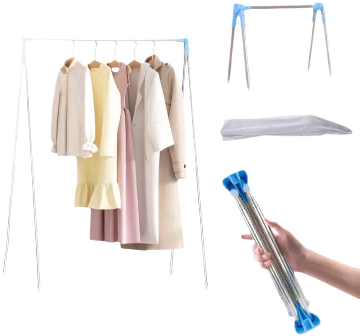 REWYTAZ-Droogrek - met Stang - Inklapbaar Wasrek - Extra Groot Droogrek - Extra stevig en licht - Geschikt voor reizen - Inklapbaar Droogrek - Mini - Staand Kleding Wasdroogrek - Droogtoren - kleding droogrek - Badkamer/Balkon/Binnen/Buiten — afbeelding 1