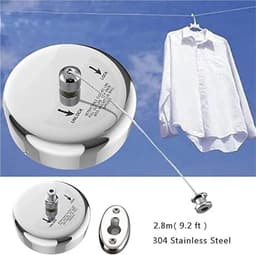 Droogrek Set - Waslijn Uittrekbaar - Kleding Drogen - Roestvrij Staal - 2x 2.8 Meter - Zilver — thumbnail 3