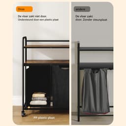 Wasmand – Voor Badkamer & Wasruimte – 3 Compartimenten (3×46L) met 2 Planken, Uitschuifbare Waszak – Zwart — thumbnail 4