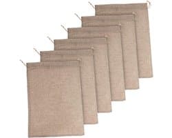 Herbruikbare Groentezakken - Linnen Plantenzakken - Voedsel Opslag - Met Trekkoord - 6 Stuks - Khaki