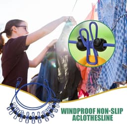 Waslijn met Clips - Drooglijn Kleding - Reizen en Kamperen - Winddicht Ontwerp - 3.7 Meter - Blauw — thumbnail 4