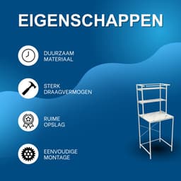 Wasmachine en Droger Opbergrek – Verstelbaar Badkamer Organizer Rek met Verstelbare Voeten – Ruimtebesparend Opslagsysteem 69 x 60 x 176,5 cm – Wit & Marmer — thumbnail 2