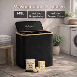 Vellano Wasmand 3 Vakken – Wassorteerder met Deksel – 145L – 3 Uitneembare Waszakken – Bamboe Frame – Incl. Drogerballen & Jasmijn Geurverfrisser — thumbnail 5