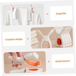 4 Stuks - Grote Plastic Wasknijpers - Wasknijpers Konijn - Windproof Wasclips in Konijnenvorm - Duurzaam & Stevig - Voor Strandlakens, Dekens & Kleding - Wit/Oranje — thumbnail 2