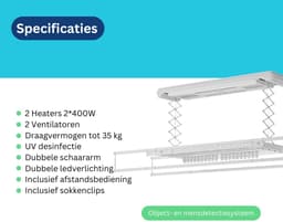 Wasophoogte® Elektrisch Droogrek - Plafonddroogrek Classic - Droogrek - Droogrek Elektrisch - Plafond Droogrek - 35 kg draagvermogen — thumbnail 3