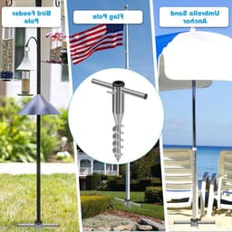 Parasol Houder voor Strand en Tuin, 42 cm Grondanker met Schroef voor 3-5 cm Stok, Duurzame Parasolstandaard en Grondspike — thumbnail 2