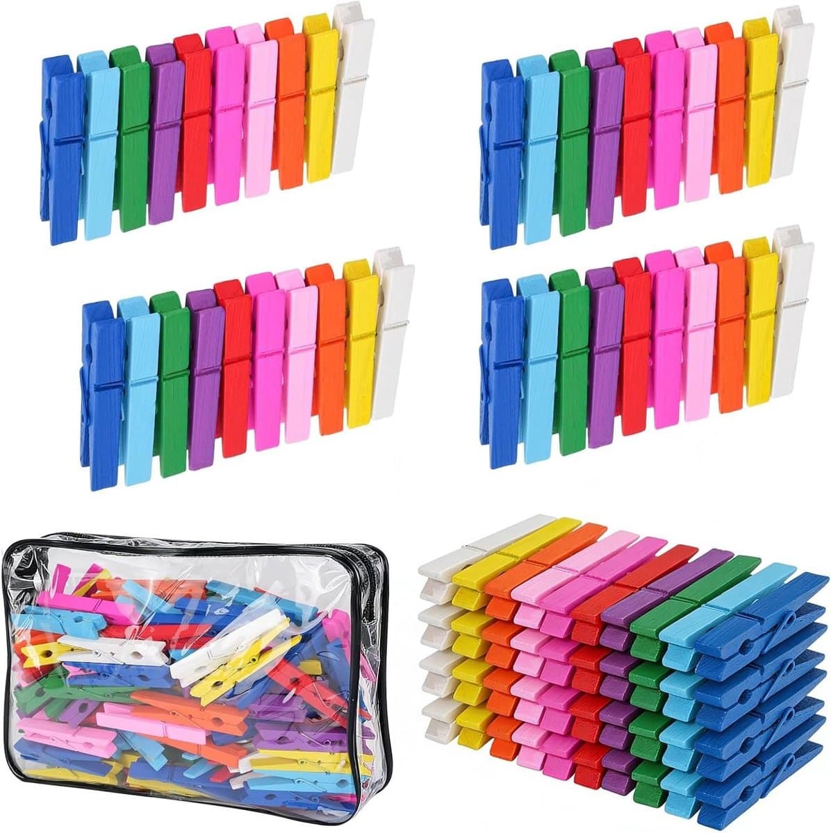 Wasknijpers Hout Kleurrijk - Houten Knijpers Veer - Kleding Ophangen - Sterke Klemkracht - 75 cm - Multicolor — afbeelding 1