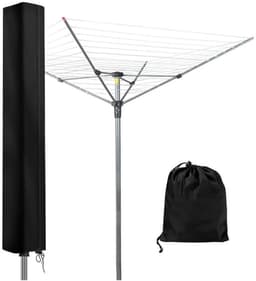 Droogmolenhoes - Droogmolen Hoes Universeel - 165x16x16 cm - 210D Heavy Duty Roterende Droogrek Hoes - Afdekking Buiten - Ritssluiting - Zonwering - Waterdicht - voor Tuindroger, Droger - Zwart — thumbnail 1