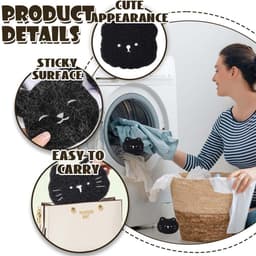 Set van 12 Anti-Pilling & Haarverwijderaar Wasballen - Wasballen Voor Wasmachine - Haarvanger Wasbollen - Wasdrogerballen - Wasbal - Anti haar - Herbruikbare - Kat & Beer Vormig - Huisdierhaar Filter voor Wasmachine - Zwart — thumbnail 5