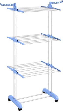 Droogrek op wielen inklapbaar zijvleugels binnen en buiten 73 x 64 x 177 cm blauw zilver — thumbnail 2
