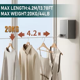 Intrekbare Waslijn - Wand Waslijn - Kleding Drogen - Zonder Boren Installeren - 4.2m - Zilver — thumbnail 3