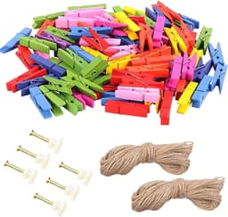 Mini Wasknijpers - Houten Knijpers - Handwerk Decoratie - Twee Maten - 200 Stuks - Meerkleurig — thumbnail 1