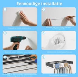 HEZIVO® Droogrek Muur - Wasrek Muurbevestiging - Opvouwbaar Wanddroogrek - Uitklapbaar Handdoekrek - 80 cm - Wit — thumbnail 2