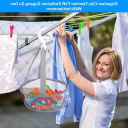 50 Stuks Kledingknijpers met Opbergmand, Winddichte Plastic Klemmen voor Waslijnen en Hangers — thumbnail 2