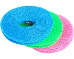 Driedelige set van 5 meter winddichte en antislip waslijn, ideaal voor binnen en buiten gebruik, stevig en draagbaar