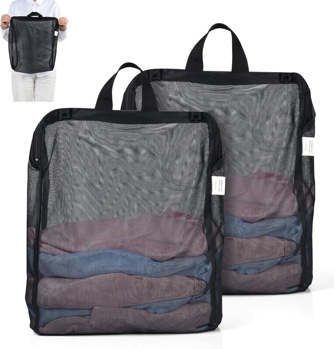 2 Pack Waszakken voor de Wasmachine 30 x 40 cm, Handige Netzakken met Rits voor Ondergoed, Lingerie en Sokken, Ideaal voor Reizen en Thuisgebruik — afbeelding 1