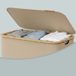SONGMICS - Wasmand - Wasbox met 3 Vakken - Opvouwbare Wasmand - Met Bamboe Handgrepen en Uitneembare Zak — thumbnail 5