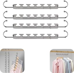 4 stuks wasrek - bovenkledingopslagrek - broekopslagrek - kledinghaak - opvouwbaar wasrek - metalen wasrek - verstelbaar - herbruikbaar - opbergaccessoires - geschikt voor kast, balkon, slaapkamer (zilver,26*5*2cm) — thumbnail 1