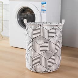 1 stuk - Wasmand - Katoen/linnen wasmand - Opbergemmer - Opbergtas - Opvouwbaar - Katoen/linnen materiaal - Waterdicht - Geschikt voor het opbergen van vuile kleding, speelgoed en huishoudelijke artikelen - 43*35 cm - Witte kubus — thumbnail 2