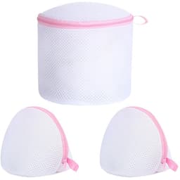 Dailygoods- Beha Waszak - 3 Stuks - Herbruikbare Waszakken - Mesh Waszak - Cilindrische/Halfronde Reinigingszakken - Roze - Lichtgewicht — thumbnail 1