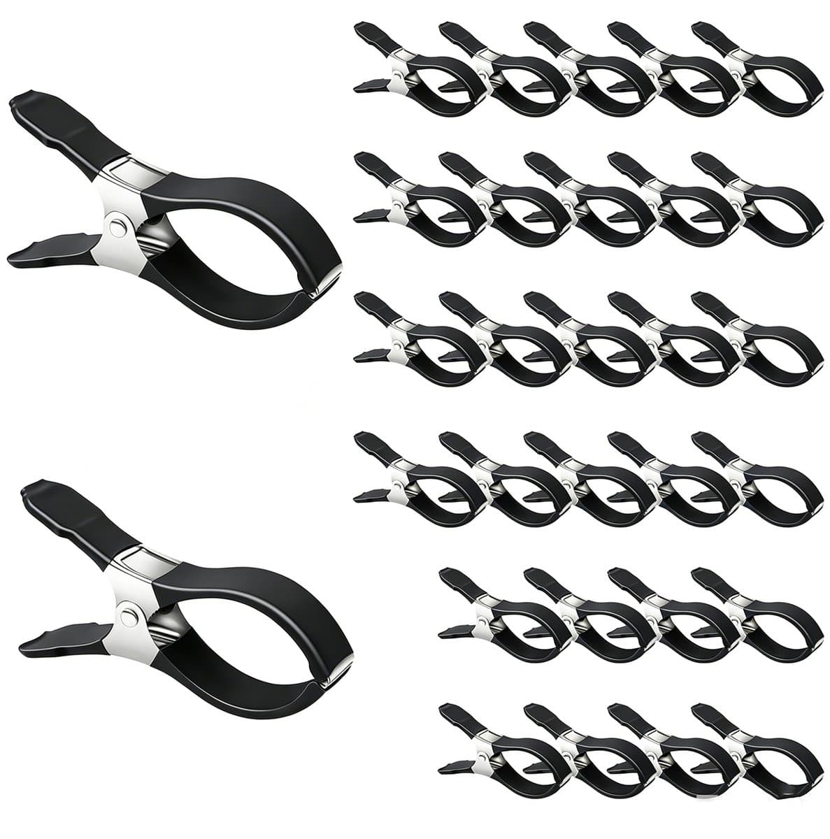 Zeilklemmen - 30 Stuks - Grote Windvaste wasknijpers - 12 × 2 × 6,5 cm - RVS - Clips Voor Zwembadafdekkingen - Gordijnclips - Dekzeil Klemmen - Kledingclips - Geschikt Voor Het Drogen Van Dekbedden, Sokken, Kleding En Zwembadafdekkingen - Zwart — afbeelding 1