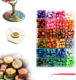 Set van 600 Wasbolletjes met Transparante Deksel en Pincet, 24 Kleuren voor Verzegelen van Uitnodigingen, Enveloppen en Cadeauverpakking, Perfect voor DIY Projecten — thumbnail 1