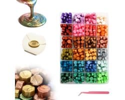 Set van 600 Wasbolletjes met Transparante Deksel en Pincet, 24 Kleuren voor Verzegelen van Uitnodigingen, Enveloppen en Cadeauverpakking, Perfect voor DIY Projecten