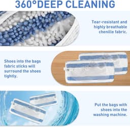 Schoenwaszak, wasmachine, waszak, schoenen wasmachine, schoenwaszak, schoenen wasmachine zak met 360° reinigingspluisje, schoenenzak voor wasmachine en droger (blauw - wit - 2 stuks) — thumbnail 5