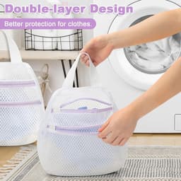 3-delige dubbellaags wasnet set - met handvatten - paarse kleur - 3 maten 40×40 50×50 60×60 cm - herbruikbaar mesh voor bh's en sokken — thumbnail 5
