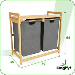 BEGRYF - Wassorteerder - bamboe - 2 vakken - grijs - 70x35x68 cm — thumbnail 3