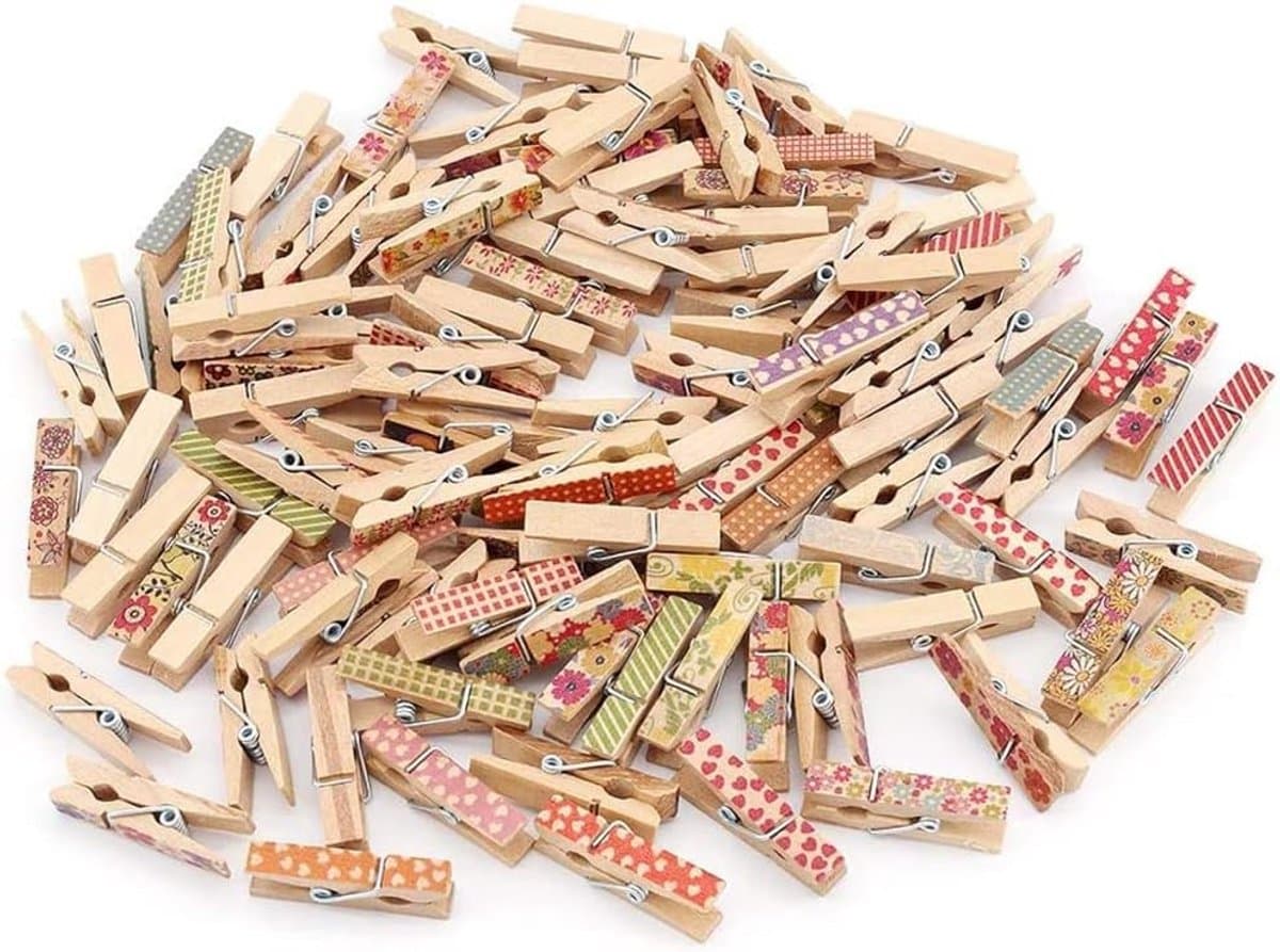 Dailygoods- Wasknijper 100 Stks - Kleurrijk Houten - Foto Clips — afbeelding 1
