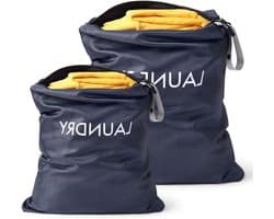 Vouwbare Waterdichte Waszakken, 2 Stuks voor Vuile Kleding, Ideaal voor Fitness en Strand, Met Rits en Opbergruimte - Donkerblauw