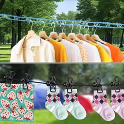 4-Pack Verstelbare Camping Waslijn met 12 Klemmen - Draagbare, Elastische Waslijn voor Buiten, Reizen en Kamperen in Blauw/Groen/Roze/Zwart — thumbnail 5