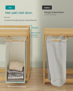 Damenzo - Wasmand - Wasmand met deksel - Kleding - Waszak - 4 Vakken - Wassorteerder - 200 Liter -124,6x33x78 cm - Wit - Bamboe — thumbnail 2