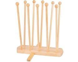 Dailygoods- Droogrek Herbruikbaar - Plastic Zak Droogrek - Afdruiprek Houder - 10 Stokken Vurenhout - Stabiliteit - 100mm Breed, 320mm Hoog - Afdroogrek