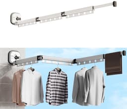 Dailygoods- Droogrek intrekbaar - Kledingrek met zuignap - Opvouwbare kledingstang - Handdoekhouder - Voor balkon/badkamer - Melkwit 3-weg — thumbnail 1