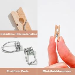 Dailygoods- Wasknijpers Houten - 160 Stuks - Kleine Clips 2.5/3/3.5cm - Jute Touw 10m - Spijkers - Creatieve Decoratie - Fotoclips — thumbnail 2