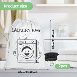 Dailygoods- Waszak 60 x 80 cm - Waszakken 2 stuks - Opbergzakken - Organiseren - Katoen en vlas - Duurzaam en wasmachinebestendig - Wasmand — thumbnail 2